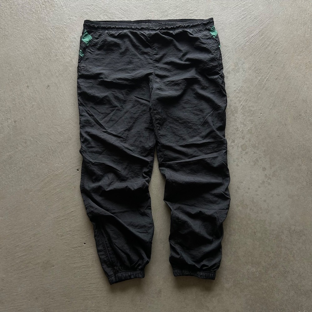 Vintage 90s Nike Track Pants Size Large Black Green Nylon Lined Sweatpants